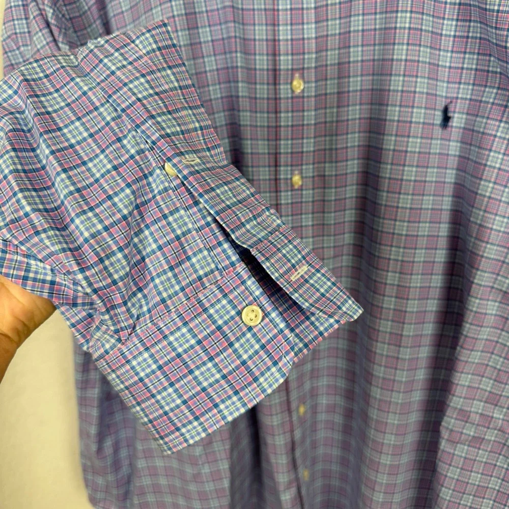 Polo Ralph Lauren Button Down Mens 4XB Plaid Stretch Blue Casual Preppy